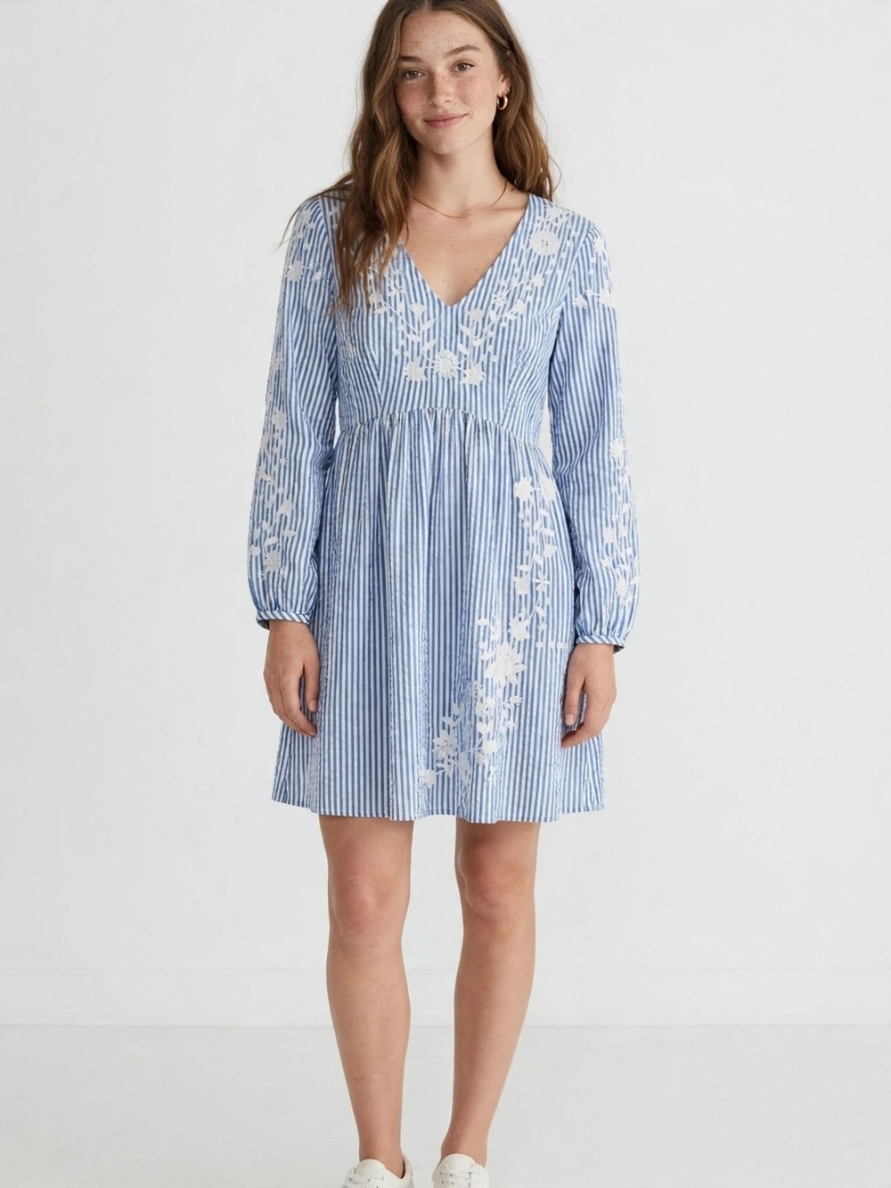 Forever 21 Light Blue and White Striped V‑Neck Mini Dress